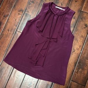 Alice + Olivia Plum Silk Ruffle Front Sleeveless Blouse